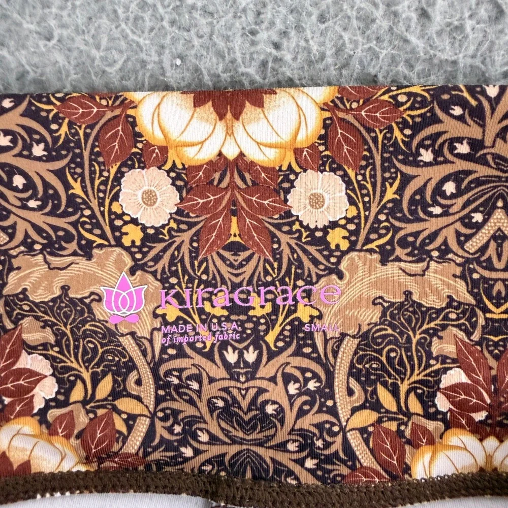KiraGrace Biker Shorts Womens S Brown Floral Tapestry High Rise Pockets Yoga Gym